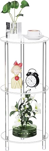 Miniatura 7 de Mesa auxiliar redonda de acrílico transparente para espacios pequeños, 11.81 pulgadas de largo x 11.81 pulgadas de ancho x 19.82 pulgadas de alto,