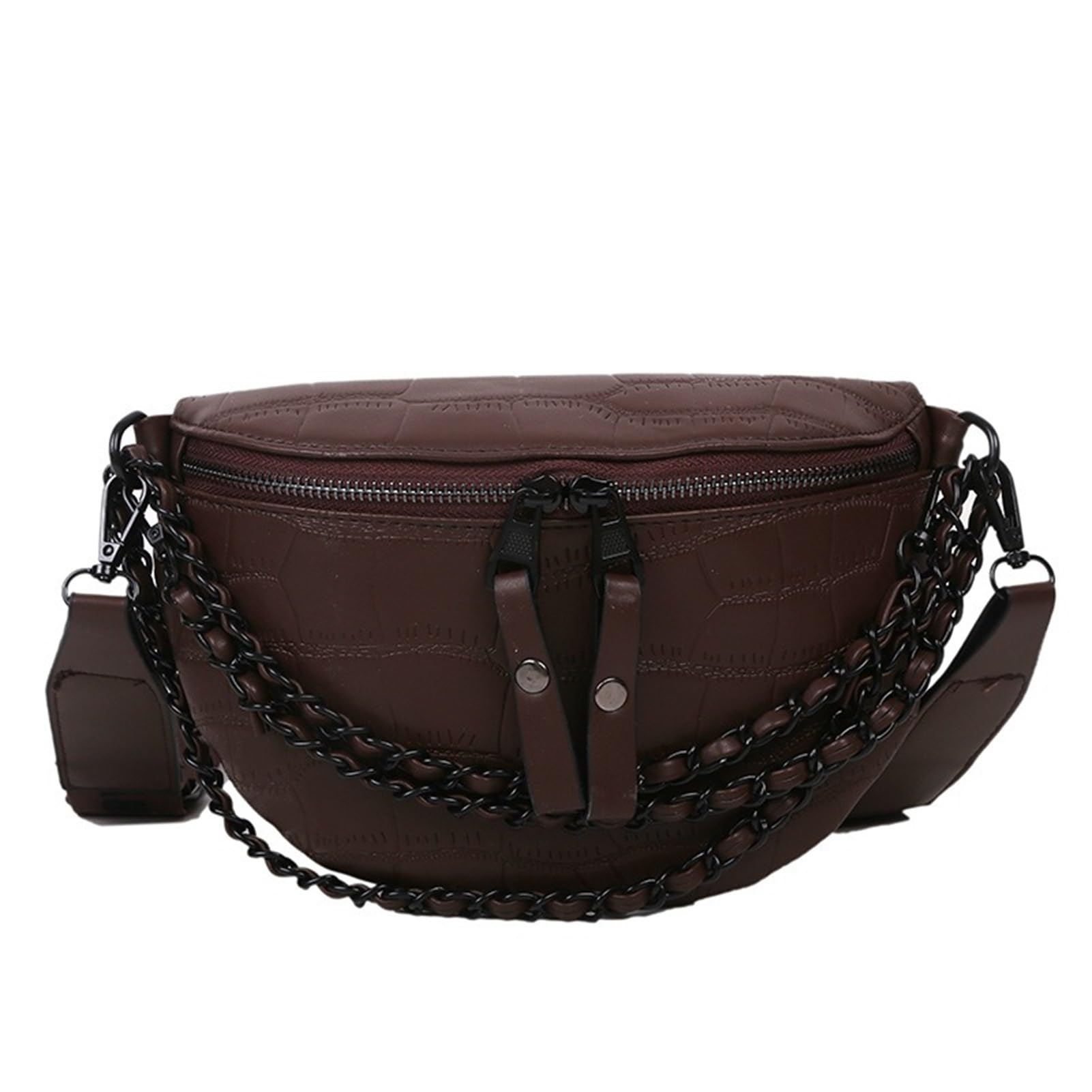 Leather Fanny Pack Bag for Women, Chain Belt Bag Chest Purse Fashionable Crossbody Waist Bags Handbag for Everyday Use Trip Walking Hiking