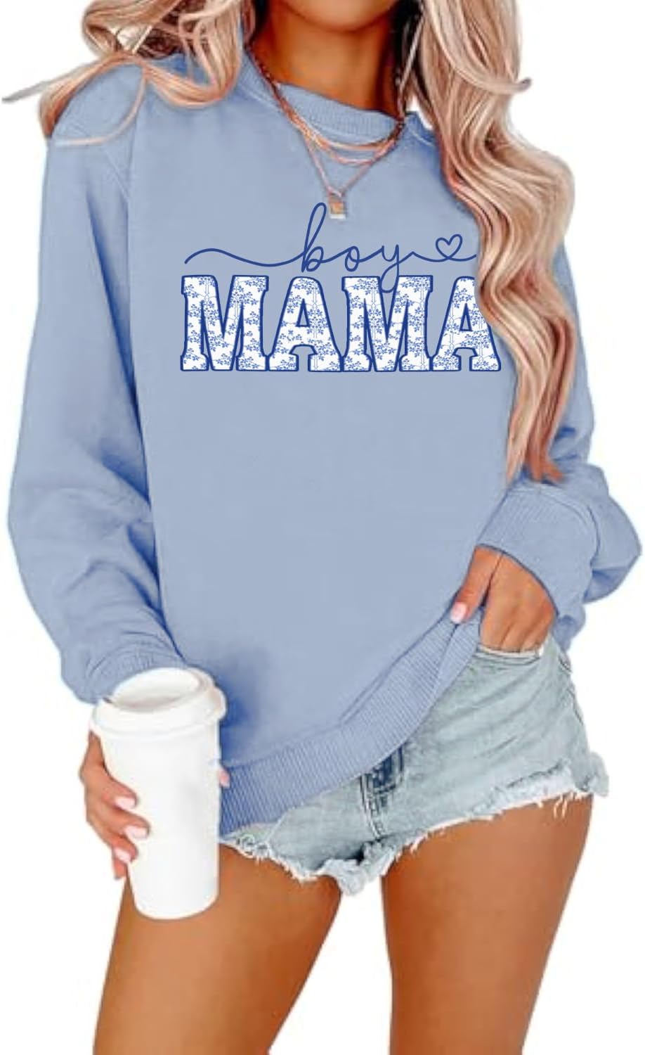 Mama Sweatshirt for Women Mama Letter Embroidered Graphic Long Sleeve Mom Life Shirts Crewneck Pullover Tops