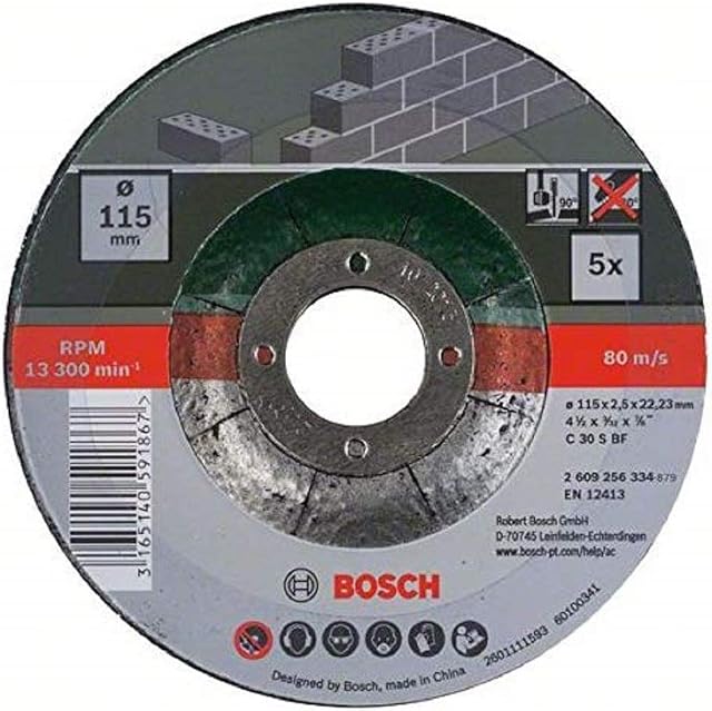 Bosch 2609256334 Cutting Disc Set with Depressed Center for Stone (5-Piece)