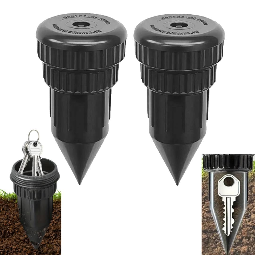 Fake Sprinkler Key Hider with Storage Box, Hide A Key Cash Hider Sprinkler Head, Outdoor Key Holder for House Keys, Car Keys, Waterproof Camouflage Key Safe,Easy Push Into The Ground-2PCS