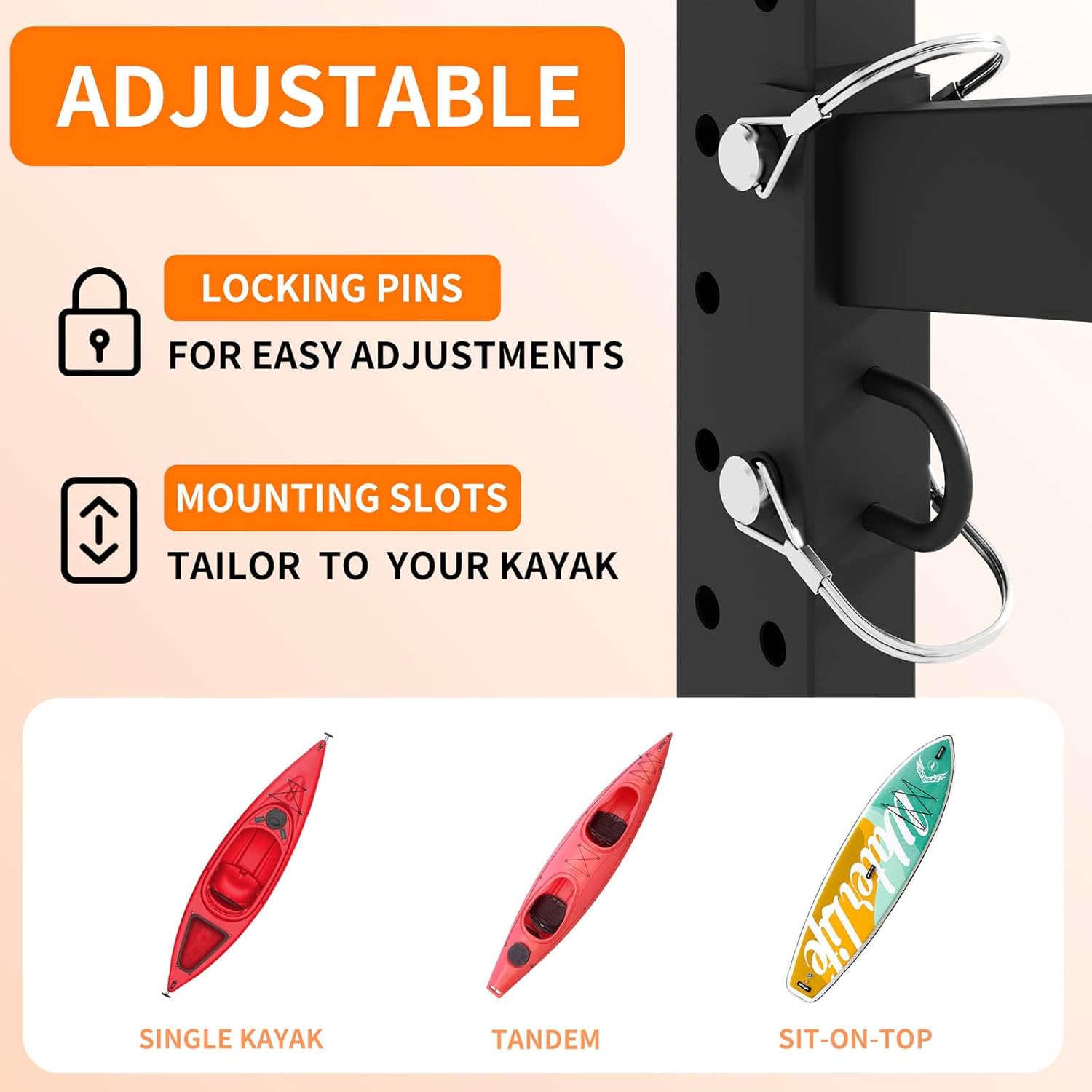 Majnesvon Garage Kayak Storage Rack with Wheels, Adjustable 4-Tier Kayak Stand for Canoe, Surfboard & Paddleboard, Heavy Duty Freestanding Kayak Holder Indoor & Outdoor Use