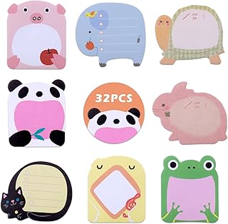 JIANTA Cute Animals Sticky Notes, 32 Packs Cartoon Sticky Notes Set, Self-Stick Message Notes, Refrigerator Sticky Notes for School Student Kids Gifts Party Bags Filler, 640 Sheets