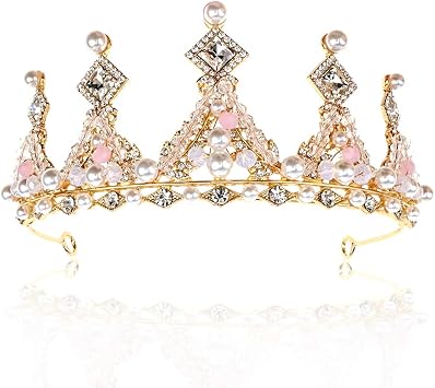 NODG Gold Tiaras and Crown for Women Birthday Crowns Pink Rhinestones Party Headbands Hair Jewelry Accessories Halloween Cosplay Prom Costume Christmas
