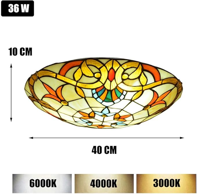 ACHNC Tiffany Plafondlamp, vintage, klassieke barokke ronde 3-kleurige LED-plafondlamp voor woonkamer, slaapkamer, hal, keuken, kantoor, eetkamer, plafondverlichting, handgemaakt, Tiffany Art lamp, 40 cm photo 3