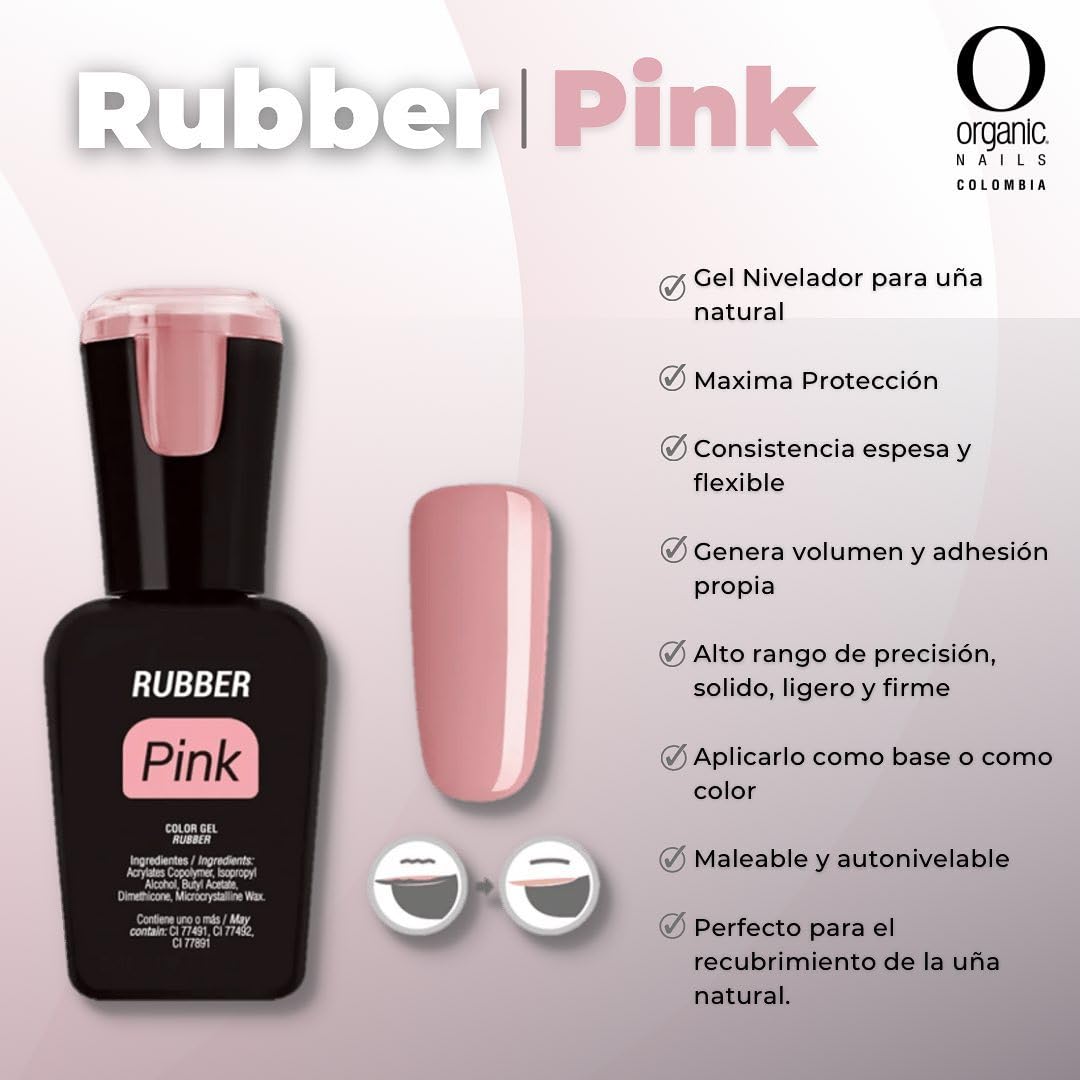 Organic nails Professional Rubber Pink UV/LED Gel Polish, Clear Builder, 0.5 fl oz, Glossy Finish, High-Gloss Formula, Cruelty-Free, for Nail Technicians