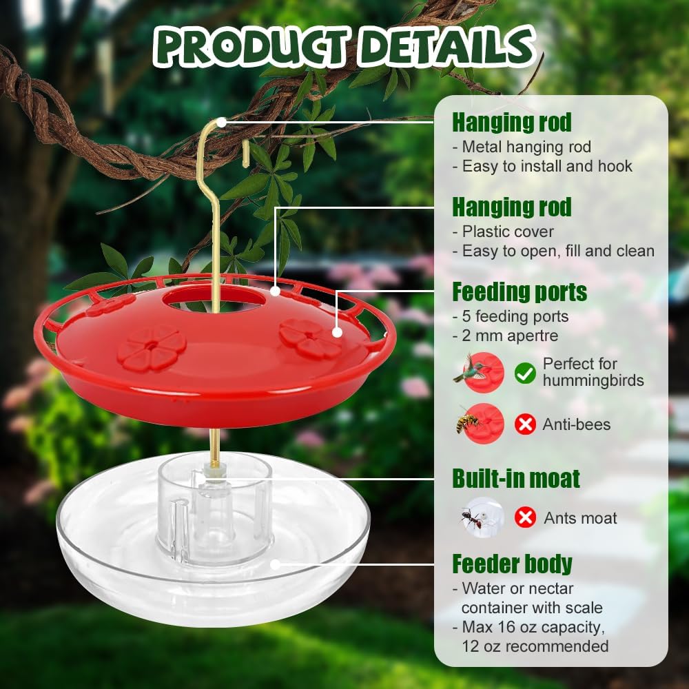 Hummingbird Feeders for Outdoors, 2026 New Leak-Proof Feeder, Multifunctional Ant Moat Hummingbird Feeder for Patio, Easy Clean Bee Proof Feeder with 5 Ports for Women Men Gift (2, Red)