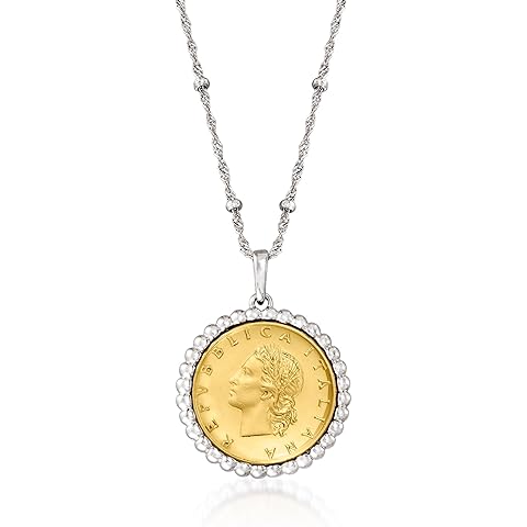 Ross-Simons Italian Genuine 20-Lira Coin Pendant Necklace in Sterling Silver. 18 inches