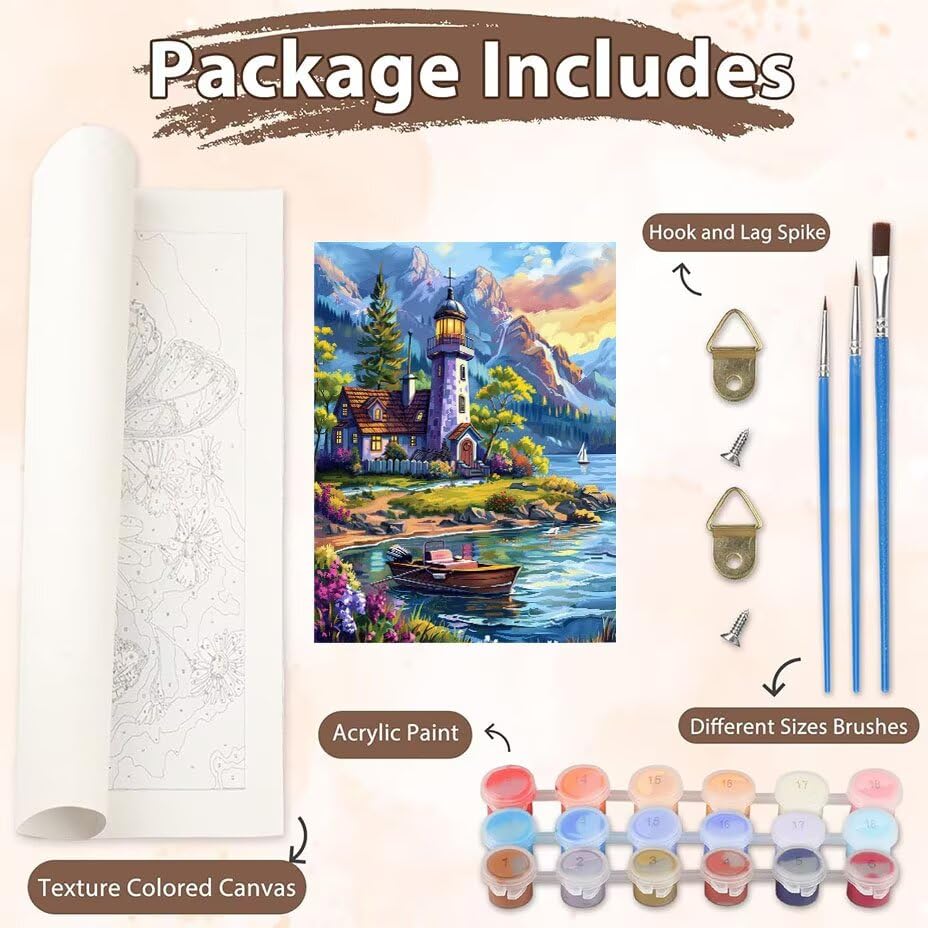 Pintura por números adultos paisaje de bote kit DIY con acrílicos y lienzo 100x130cm sin marco 3