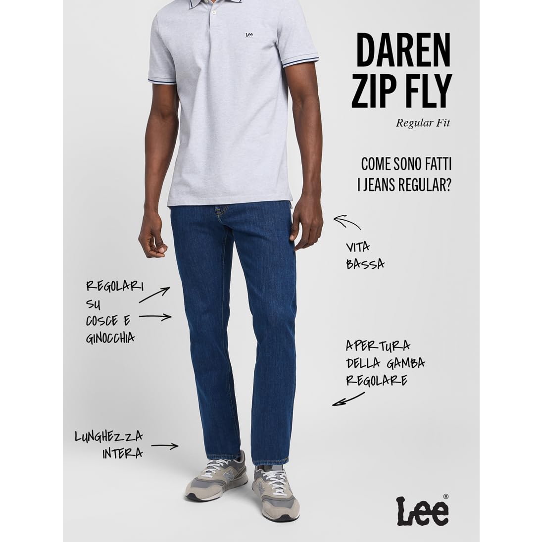 Lee - Jeans Uomo - vestibilità Dritta Regular - Daren Zip Fly - Stone Molto Scuro