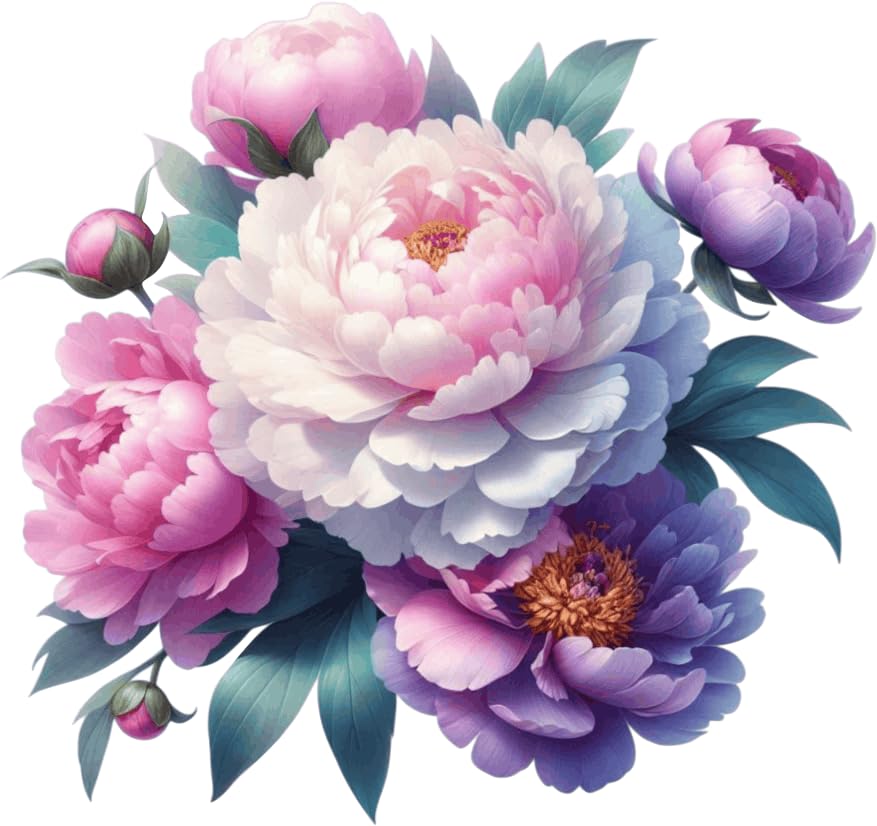 x4 Lilac Peony Flower Vinyl Stickers, Vibrant Blackout Waterproof Decals