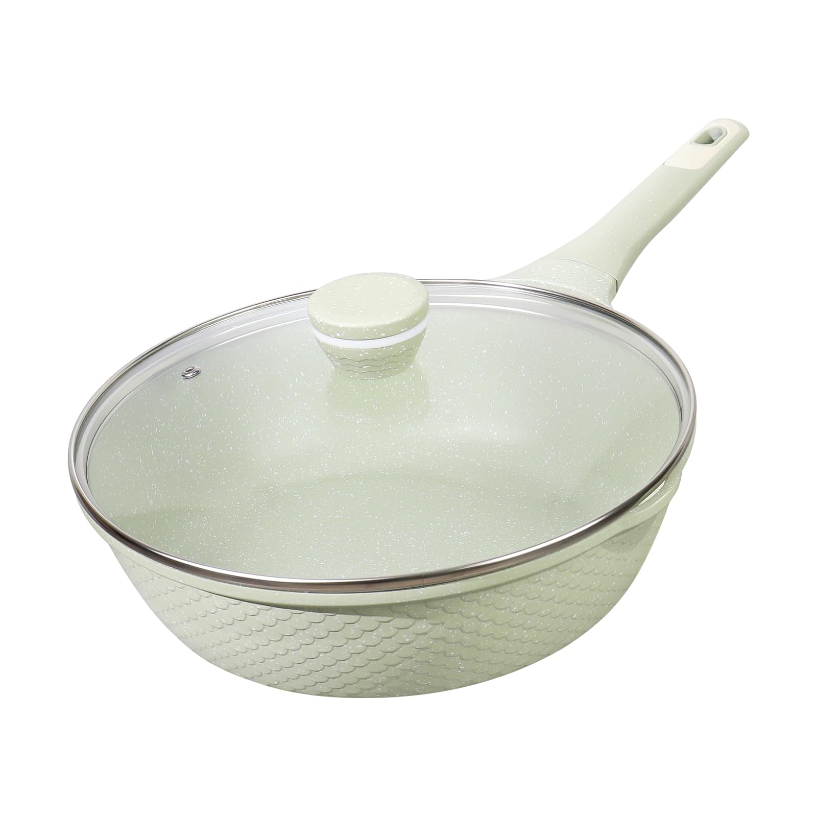 DYGG Schmorpfanne Wokpfanne mit Deckel 30 cm 5,5 L - Granit Antihaftbeschichtung PFOA/PFOS Frei - Für Induktion & Alle Herdarten - Tiefe Bratpfanne mit Glasdeckel, Spülmaschinenfest