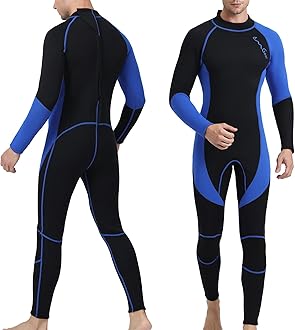 OMGear Wetsuit Men Women 3mm Neoprene Full Body UV Protection One Piece Long Sleeves Scuba Diving Suits Back Zipper Swimsuit for Scuba Diving Surf Snorkeling Swimming