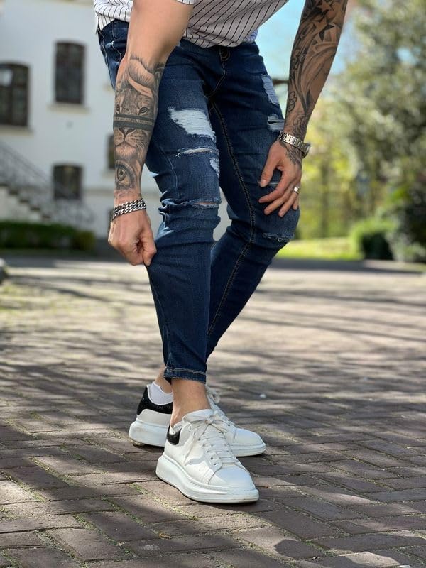GINGTTO Men's Skinny Jeans Stretch Ripped Tapered Leg - Image 4