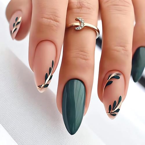 Almond Press on Nails - Dark Green Medium Fake Nails
