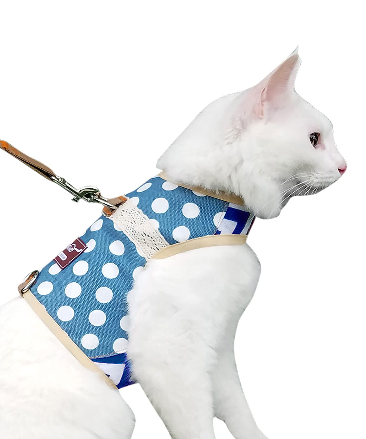 Cat Harness and Leash for Walking Escape Proof, Adjustable Cat Vest Harness, Padded Stylish Cat Walking Jackets, Polka Dot Blue, X-Small