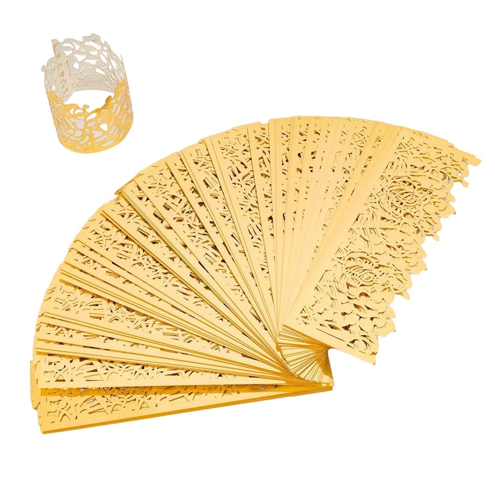 Roxvue 100 Anillos Desechables para Servilletas de Papel con Forma, Servilleteros de Papel de Aluminio Cortados con, Anillos para Servilletas Dorados