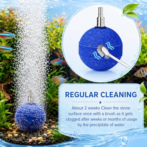 Image of Reginary 20 Pcs Air Stones 2 Inch for Aquariums, Ponds, Hydroponics, Ball Oxygen Bubbler Diffuser Stone Bubble Aerator for Air Pump, Fish Tank, Bucket, and DWC Reservoirs (Blue)