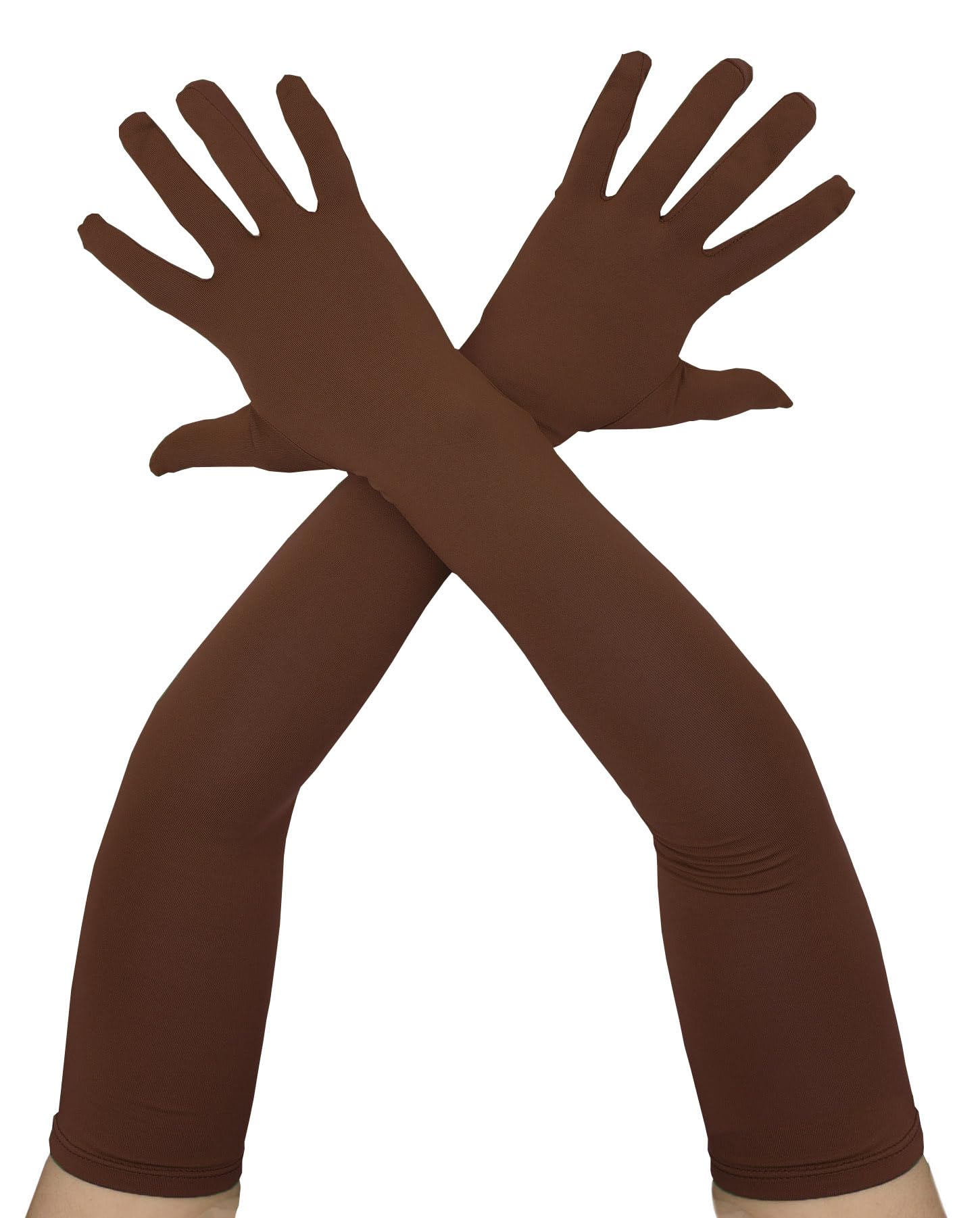 Gaoin Unisex Adult 22" Super Long Elbow Stretchable Spandex Opera Gloves, Coffee, 22"