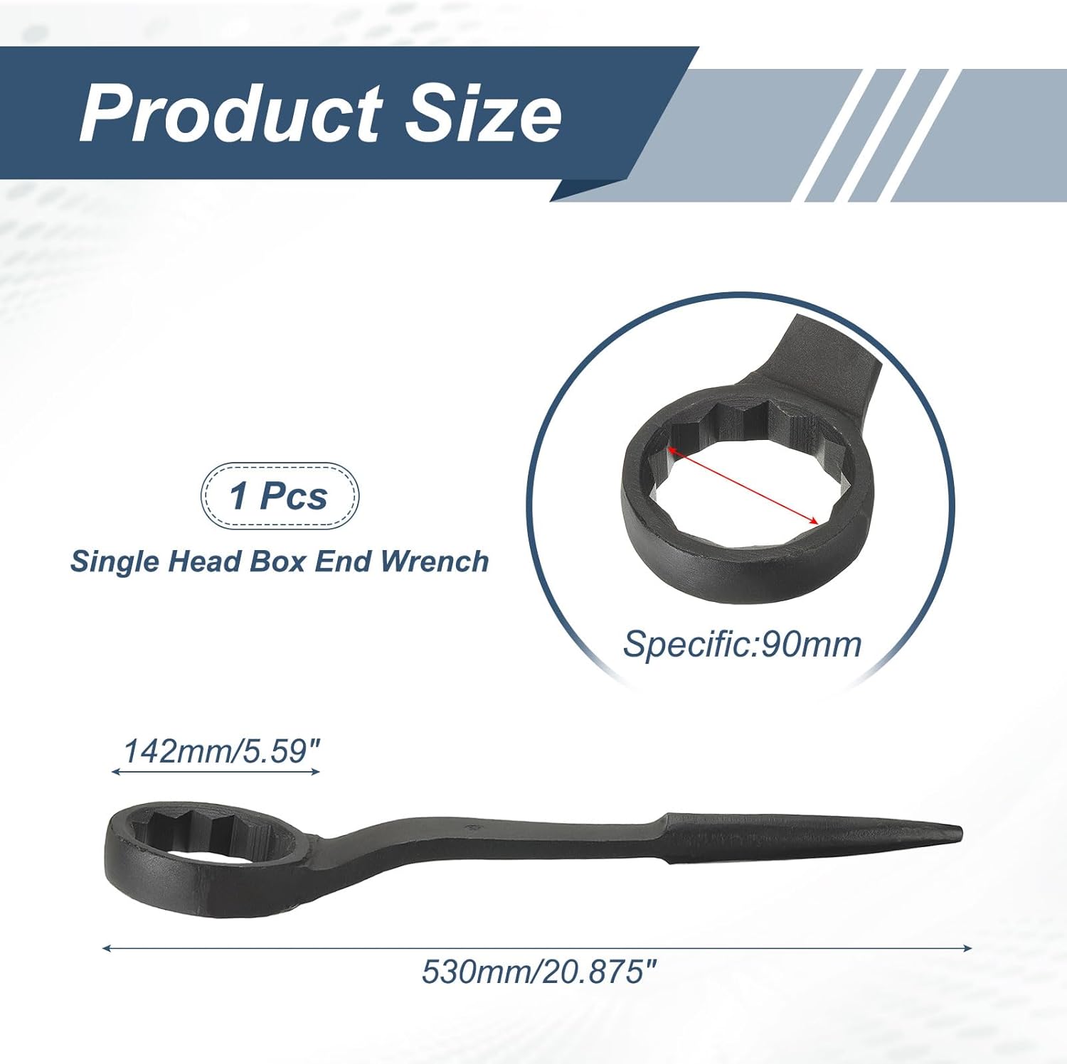 HARFINGTON Single Head Box Wrench 90mm 45# Steel Blackening Metric Striking Wrench Offset Single Head Box End Ring Type Impact Hand Spanner with Pointed Tail for Repair Maintenance, Black