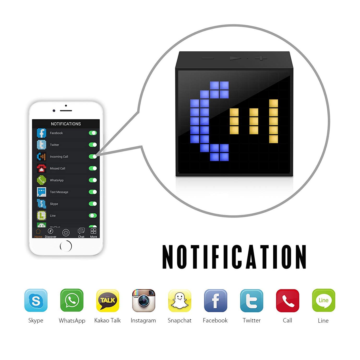DIVOOM TIMEBOX-MINI_ROU Enceinte Bluetooth 5 watts reveil et affichage Leds - Inspiré par le son et la lumière - rouge