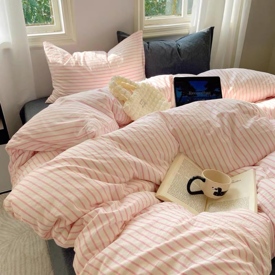 Pink Striped Duvet Cover Sets Double Pink and White Stripes Bedding Set