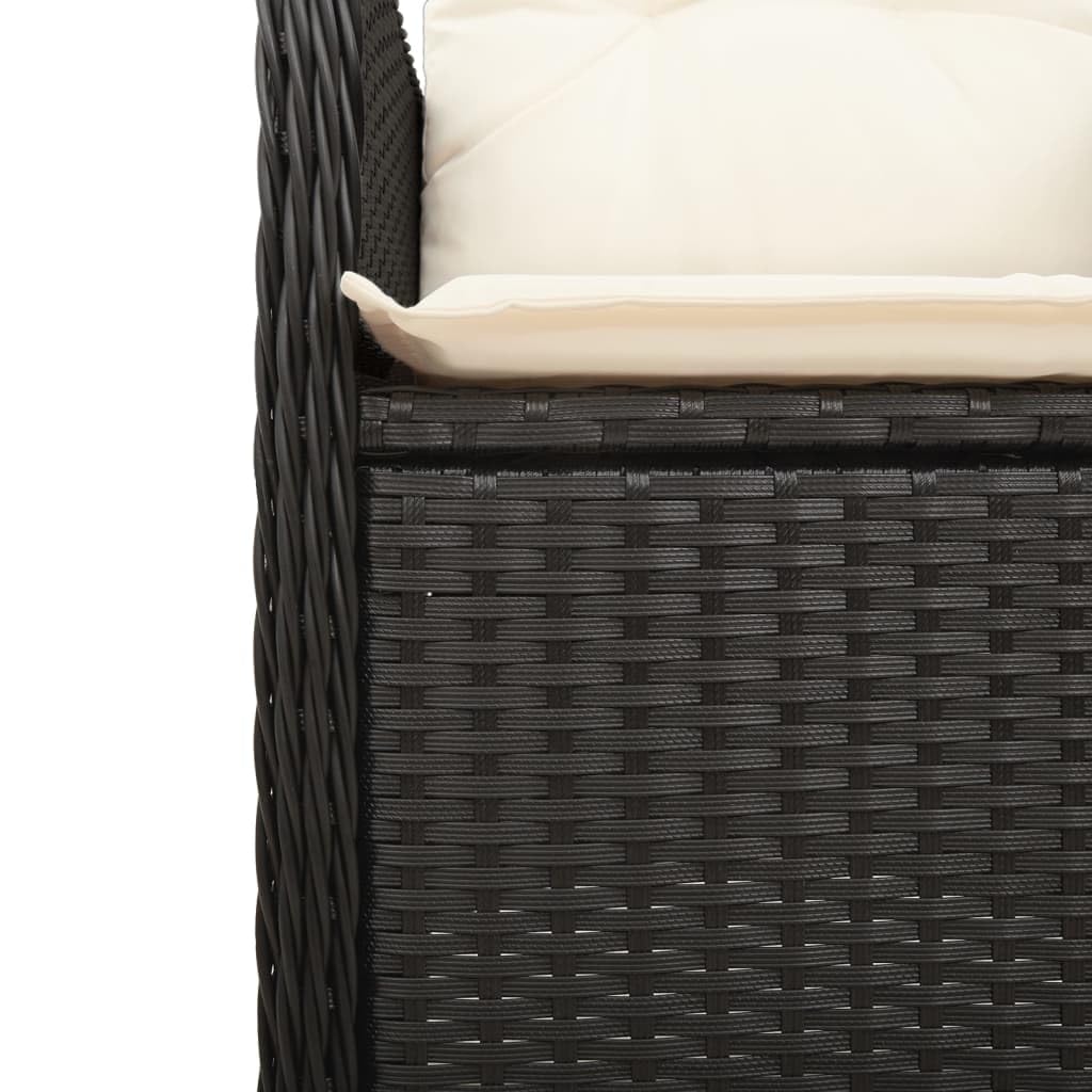 Poltrona reclinabile da giardino con cuscini in rattan sintetico nero sedie esterne resistenti alle intemperie, poltrone per terrazze, mobili da giardino nero senza poggiapiedi