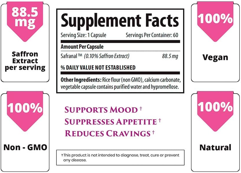 1 Body Saffron Extract 8825 – Antioxidant & Mood Support Supplement – 88.5 mg of Pure Safranal per Vegetarian Capsule