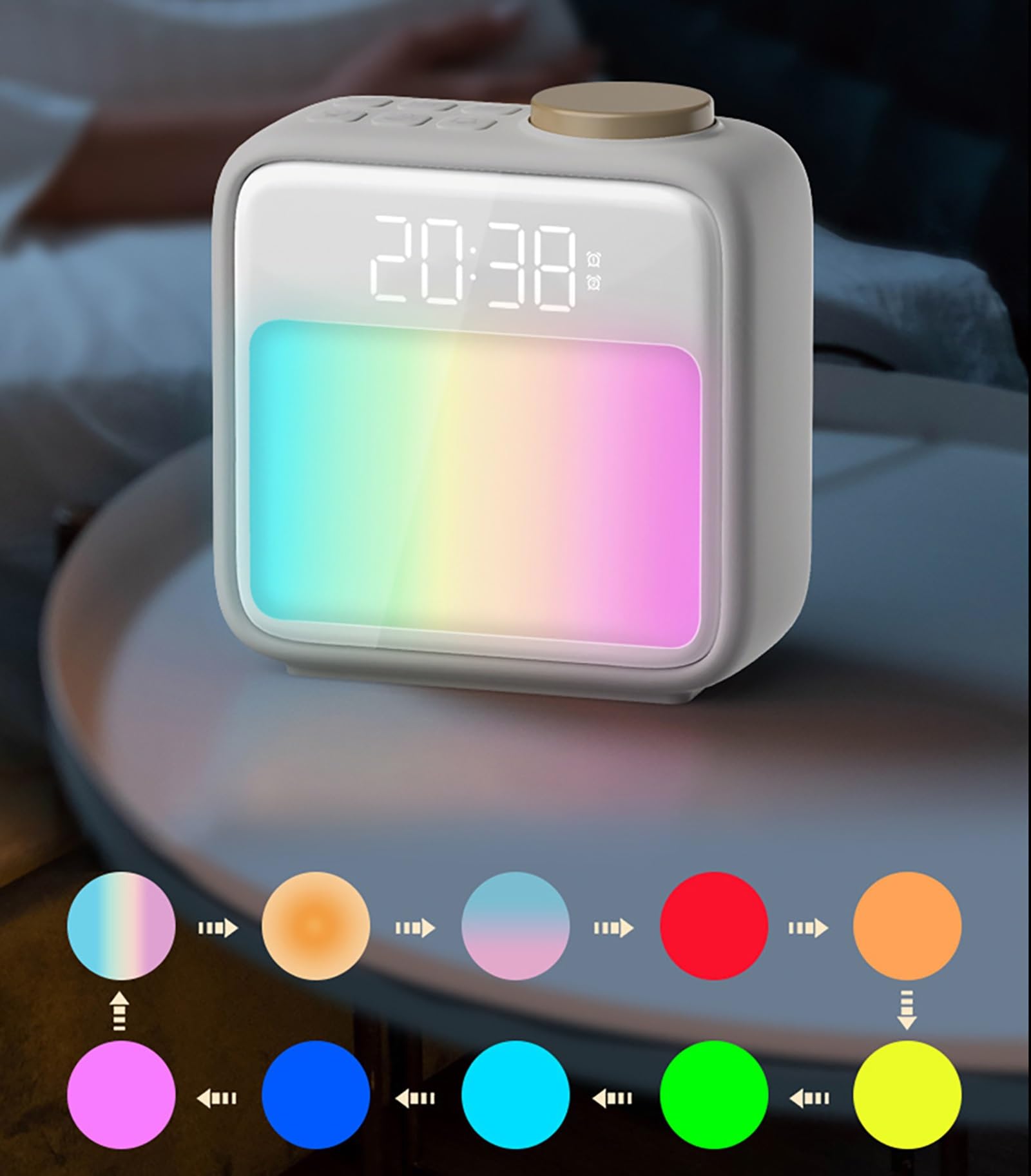 Wecklicht mit Sonnenaufgangssimulation, RGB-Stimmungslampe und Dual-Wecker, Dimmbare Nachttischlampe für Kinder/Erwachsene, Warmes Nachtlicht mit Speicherfunktion