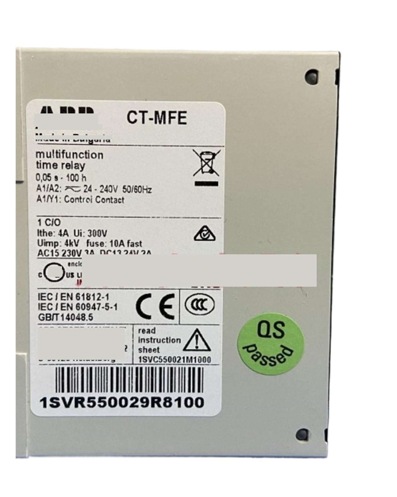 Relè temporizzato CT-MFE 1SVR550029R8100,1c/o, 0,05s-100h, 24-240VAC/DC