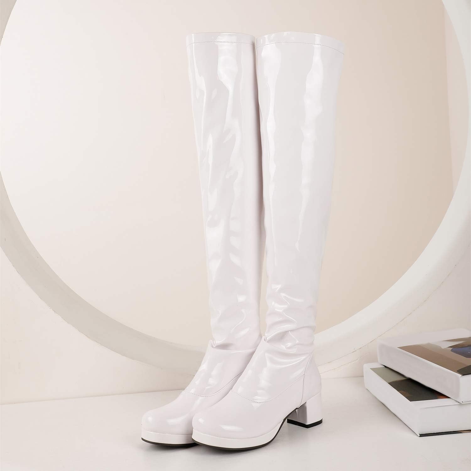 LYYSKY Women Fashion Concise Chunky Block High Heels Platform Over The Knee Boots Back Zipper Round Toe Thigh High Bootie Cosplay Lolita Princess Shoes