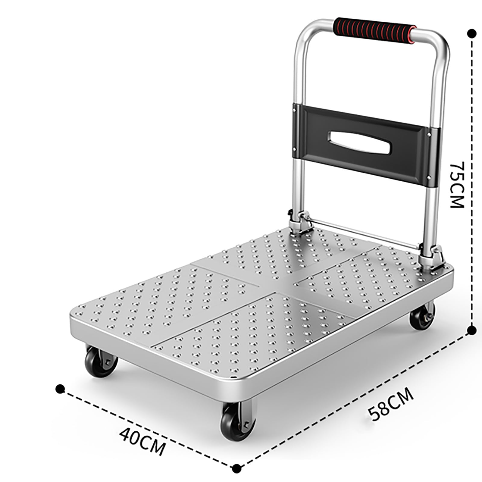 Carro de plataforma plegable resistente de 150 kg de capacidad, carrito utilitario con ruedas silenciosas, carrito de transporte multiusos para garaje, almacén y mudanzas