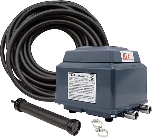 EasyPro LA1 KLC Koi Pond Aeration Kit Compresor de diafragma lineal dual Estanques de 1000-7500 galones Tubo de fregadero rápido de 25 pies de