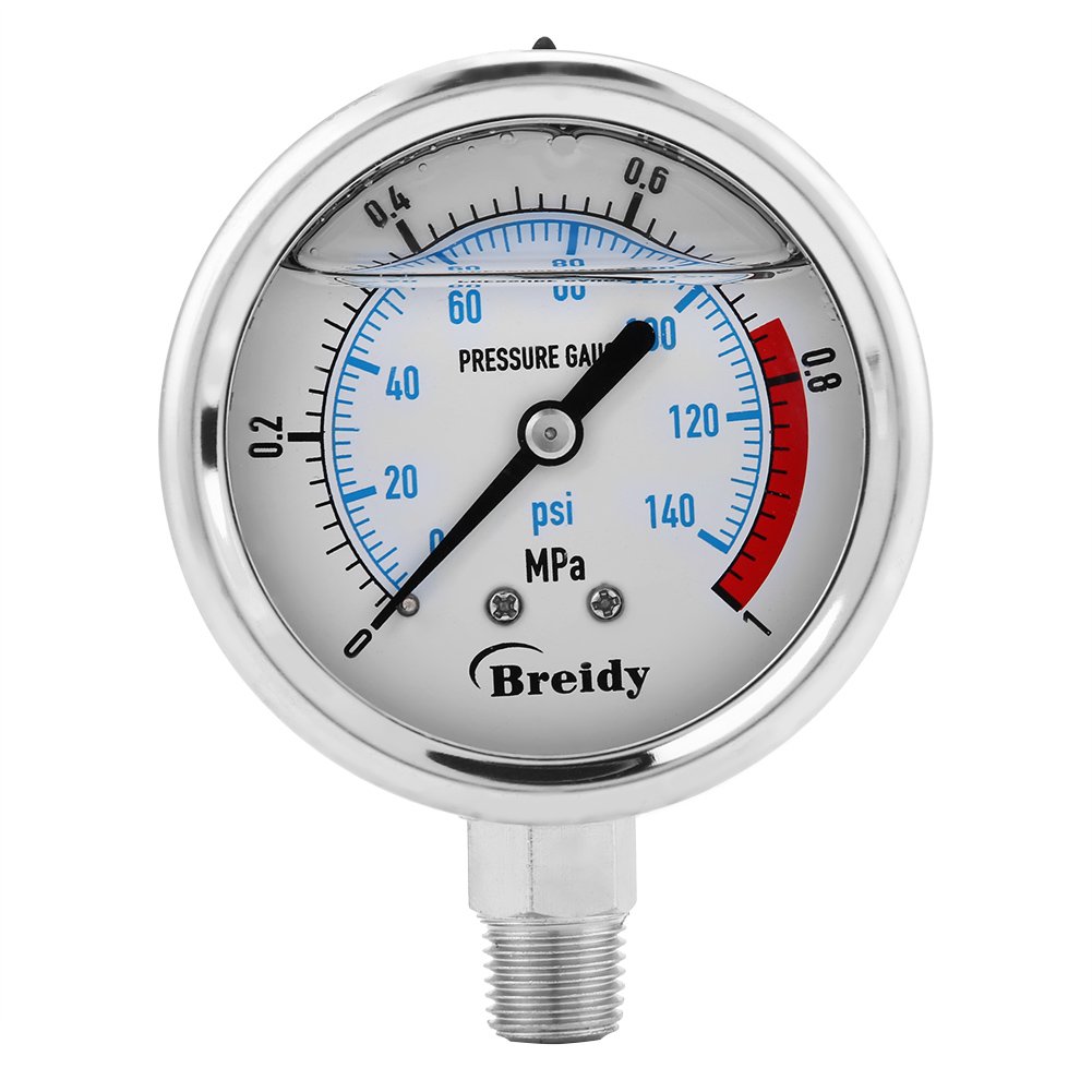 Buy 1/4" NPT Hydraulic Pressure Gauge Scale Liquid Filled 1MPA/140PSI Base Entry, Hydraulic