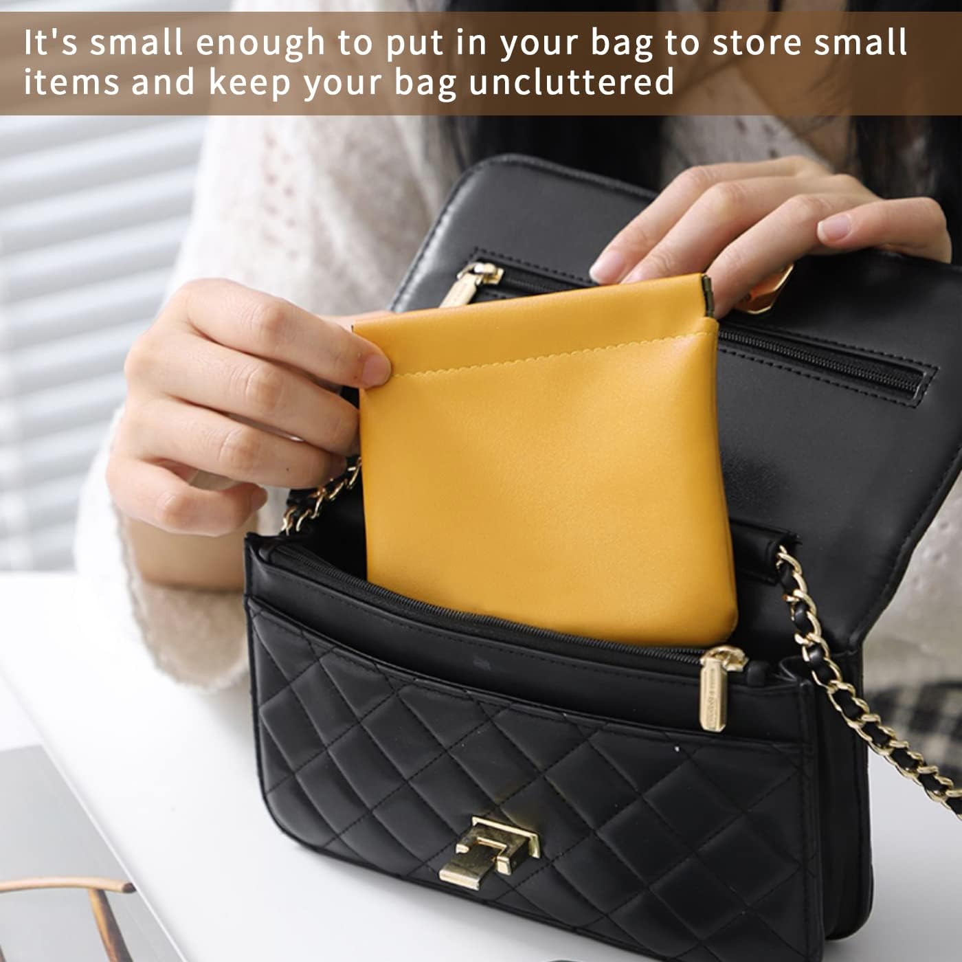 4Pcs Pouchic - Personalized Snap Closure Leather Organizer Pouch, Pocket Cosmetic Bag Squeeze Top, Portable No Zipper Self-Closing Makeup Bag, Mini Waterproof Small Travel Pouch