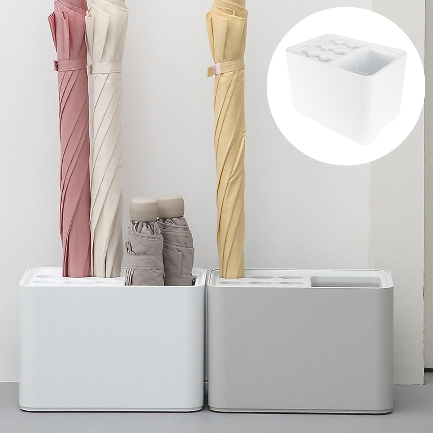 VANZACK Wall-Mounted Umbrella Rack and Holder, White Nordic Style Household Umbrella Shelf with Storage Tray, Space-Saving Entryway Organizer for Home and Office Use