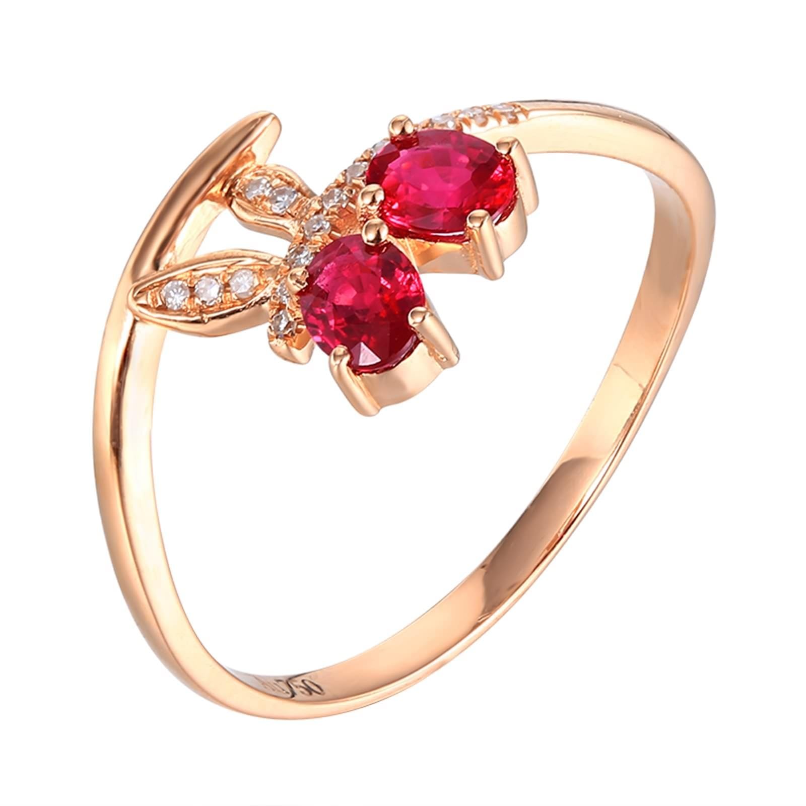 Bague en or rose Au750 18 carats, 4 griffes, avec rubis taille ovale 0,43 ct, bague de mariage avec diamant 18 carats