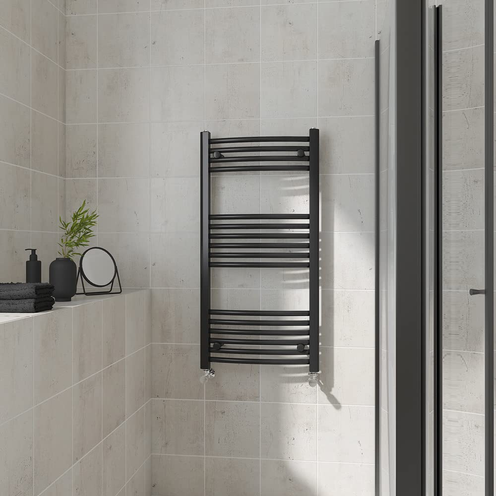 Warmehaus Curved Heated Towel Rail Black Bathroom Ladder Style Radiator Central Heating 1000X500mm