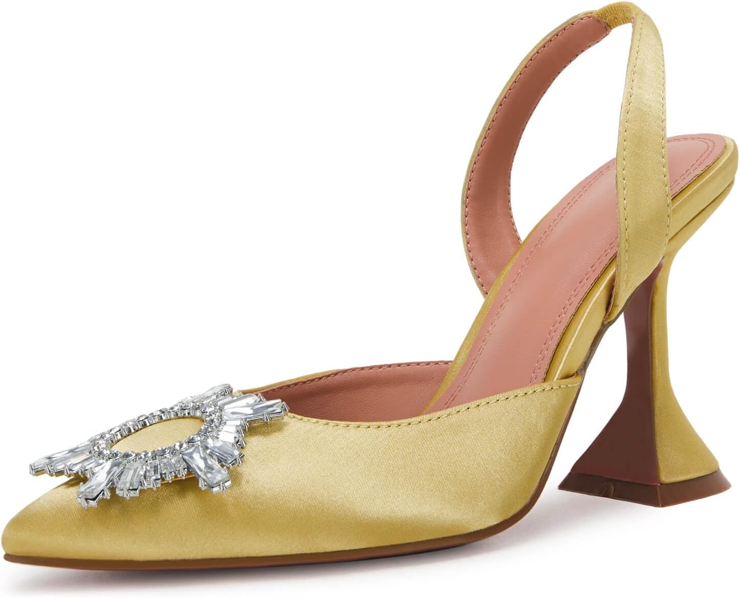 VETASTE Women's High Heel Crystal Slingback Pumps Pointed Toe Strappy Triangle Heeled Party Wedding Bride Pump Shoes 6 Yellow