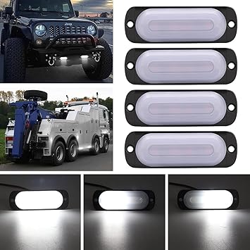 Biqing 4PCS LED Emergency Strobe Lights White,4-LED Surface Mount Flashing Strobe Lights 12V 24V Emergency Beacon Hazard Warning Light for Car Truck Van Off Road Vehicle ATV SUV