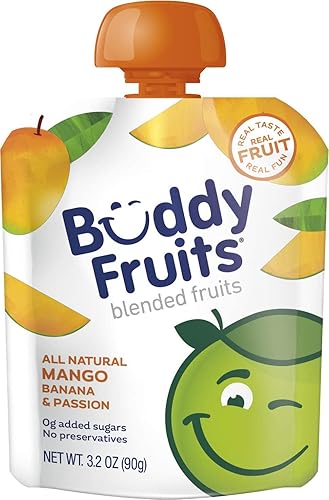 Buddy Fruits Snacks To Go Puré de manzana sin azúcar de mango sin azúcar, bolsa de 3.2 onzas (18 unidades) sin gluten, frutos secos, conservantes