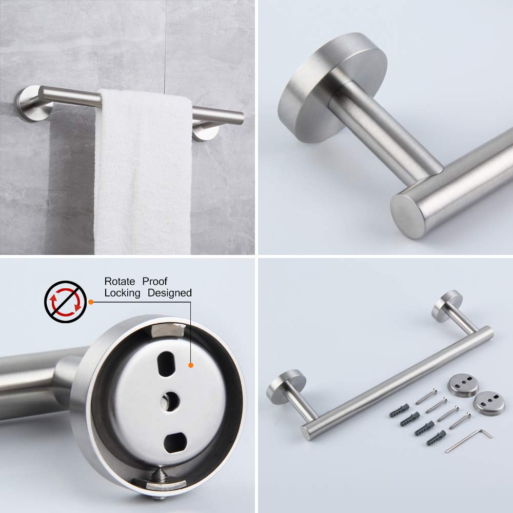 Juego de accesorios de baño de 5 piezas de accesorios de baño de acero inoxidable cepillado montado en la pared – Incluye barra de toalla doble de 18 pulgadas, barra de toalla de mano de 12 pulgadas,
