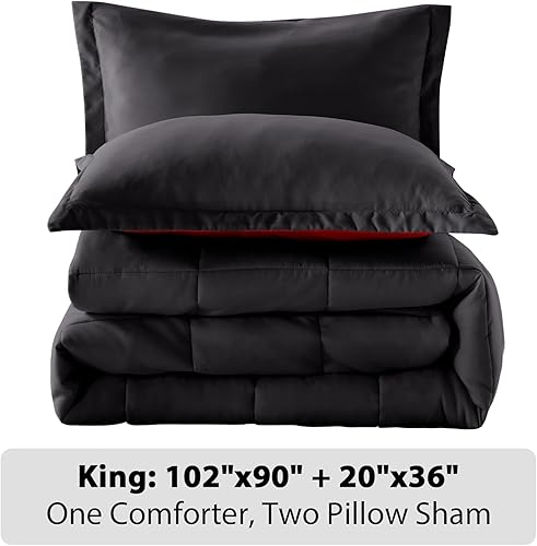 Miniatura 7 de SunStyle Home Juego de edredón de tamaño King  Edredón reversible con costura de caja de 3 piezas, juegos de ropa de cama ligera con 1 edredón