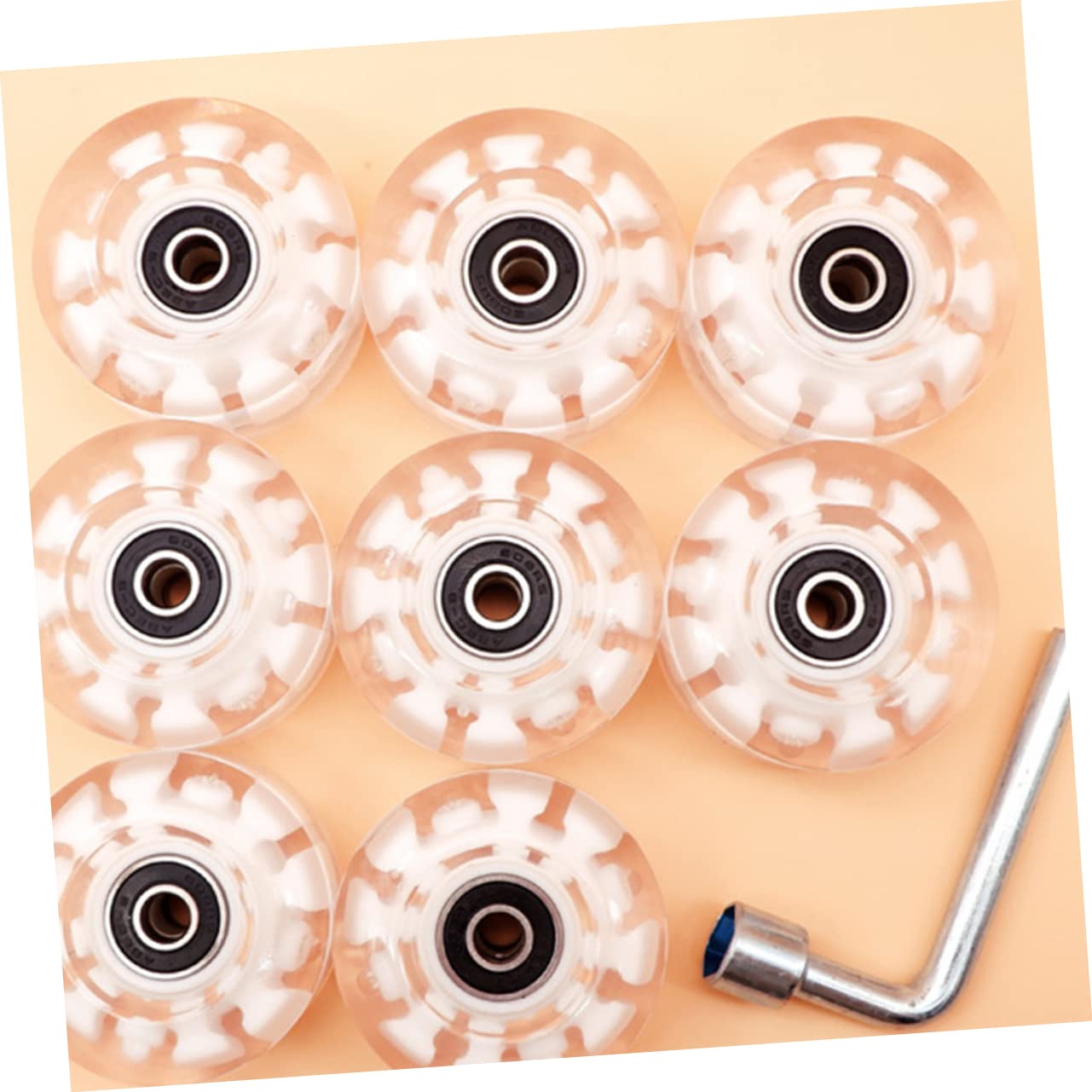 Outanaya 1Set Light Up Double Row Skate Wheels PU Replacement Wheels with Bearings Wrench for Roller Skating Enhance Comfort Performance for Adults