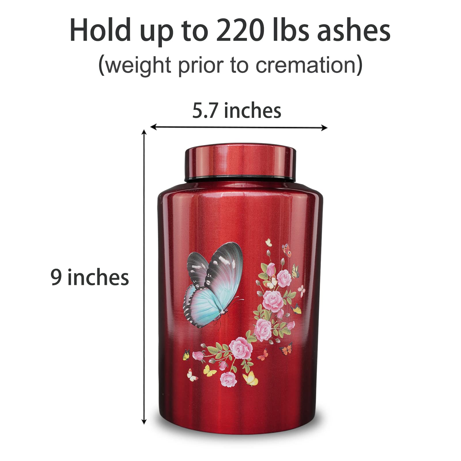 Grande urne funéraire pour cendres d'adulte, mâle, femme, jusqu'à 100 kg, funéraire décorative pour homme, femme, homme, maman, papa, reste avec sac en velours (papillon)