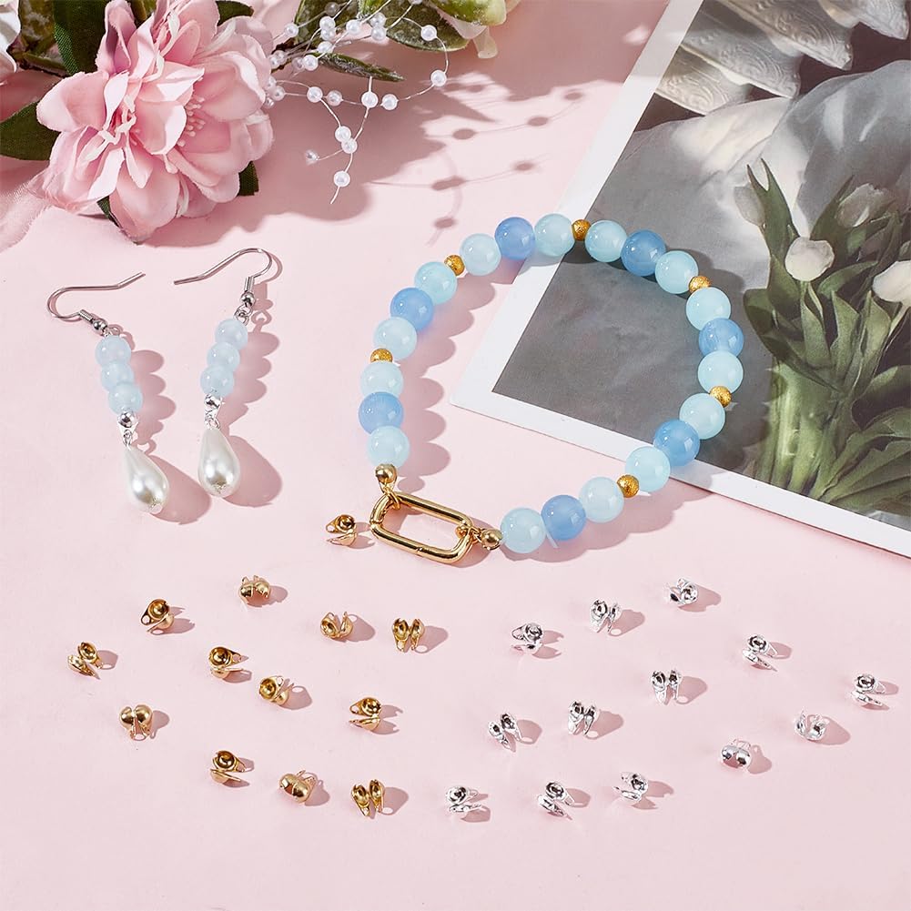 Beebeecraft 1 Box 300Pcs Bead Tips Knot Covers 18K Gold & 925 Sterling Silver Plated 304 Stainless Steel Open Crimp End Caps for Jewelry Making - Image 3