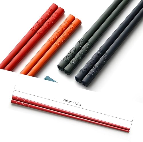 Miniatura 10 de YFWOOD - 5 pares de palillos de fibra de vidrio, reutilizables, multicolor, aptos para lavavajillas, antideslizantes, estilo japonés, 9.5 pulgadas