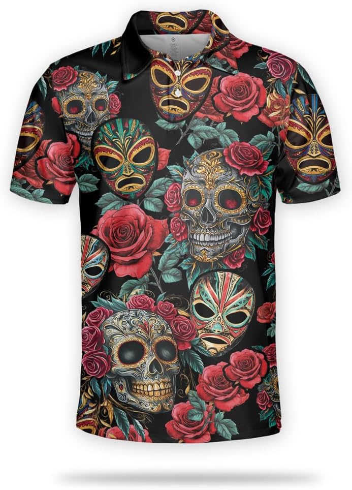 Lucha Libre Shirts for Men Women - Vintage Mexican Mens Golf Polo Shirts Short Sleeve Dry Fit Casual Tennis T-Shirt