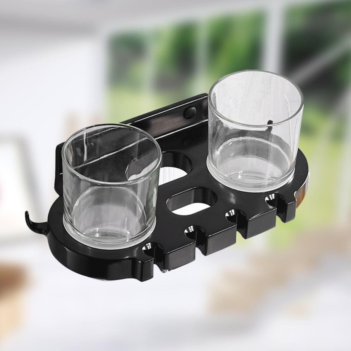 PLAFOPE Porta Cepillos de Dientes sin Taladro de Aluminio Soporte Doble con Vasos y Ganchos para Baño Antióxido Fácil Instalación Diseño Compacto Negro