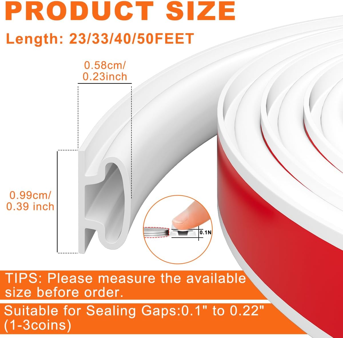 White Rubber Weather Stripping Door Seal Strip, D Shape Door Weather Seal Strip, Self-Adhesive Soundproofing Frame Insulation Tape for Doors Frame/Window Seal,Blocks Cold Drafts Noise thumbnail
